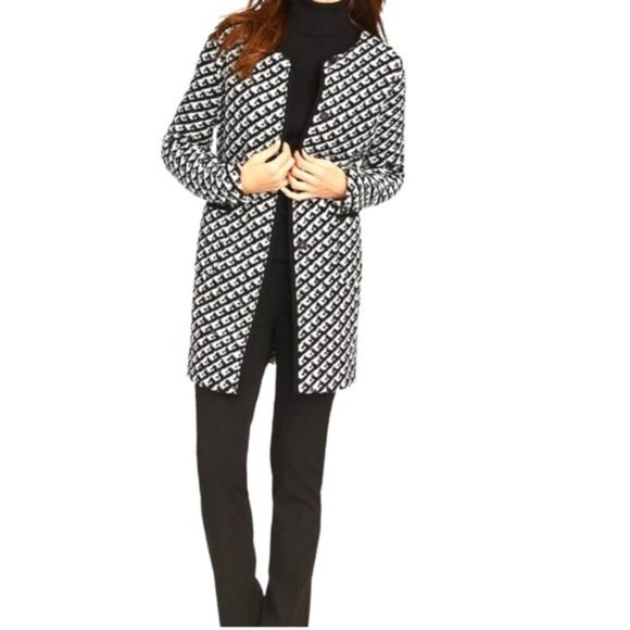 Talbots Sweaters - Talbots Chunky Knit Sweater Jacket in Black and White ArrowKnit Lonngline Topper